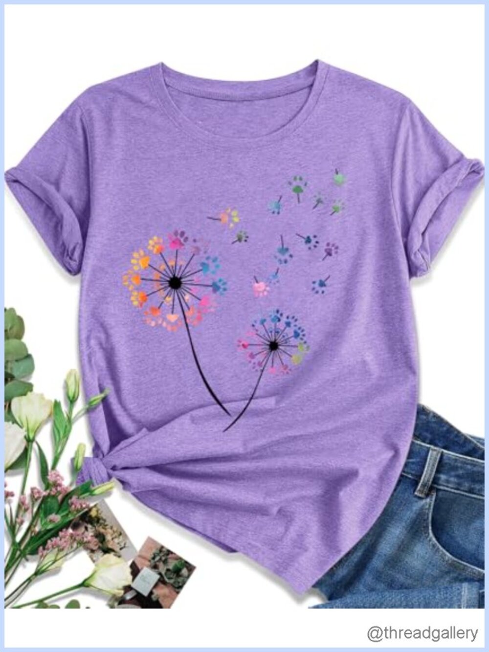 Dandelion Graphic Floral T-Shirt Women's Boho Wildflowers Short Sleeve Tee